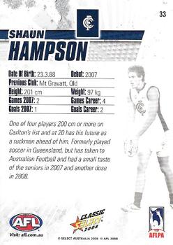2008 Select AFL Classic #33 Shaun Hampson Back